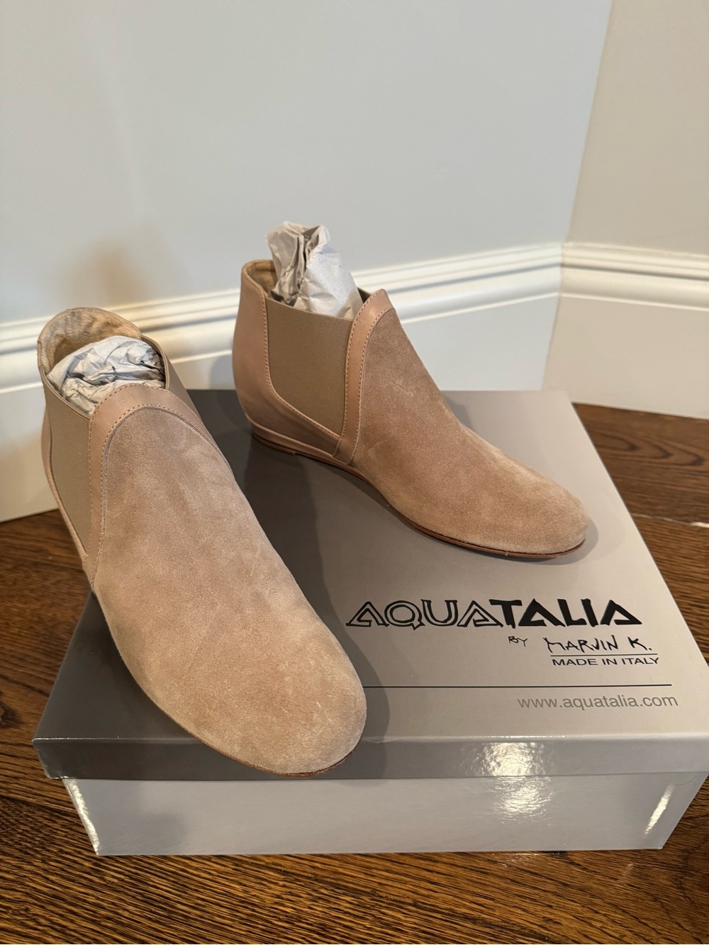 Aquatalia Women’s Suede “Ombra” Bootie in Taupe